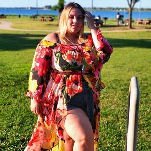 Plus Size Flowey off the shoulder long duster/top